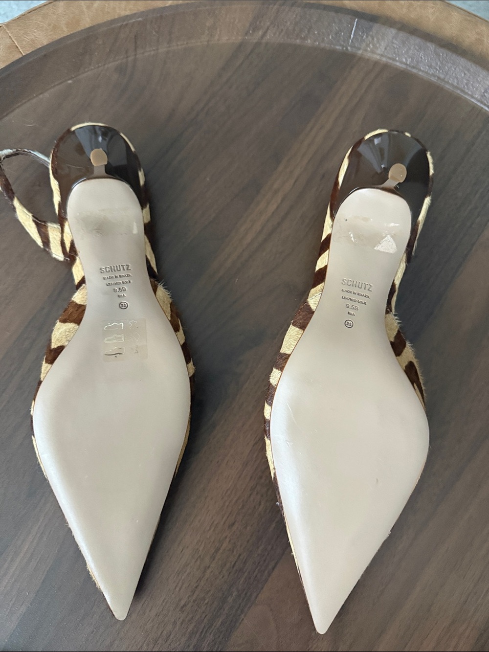 NEVER WORN: SCHUTZ Paola - Brown and Cream Zebra-Print Slingback Pointed Pumps - Picture 4 of 5